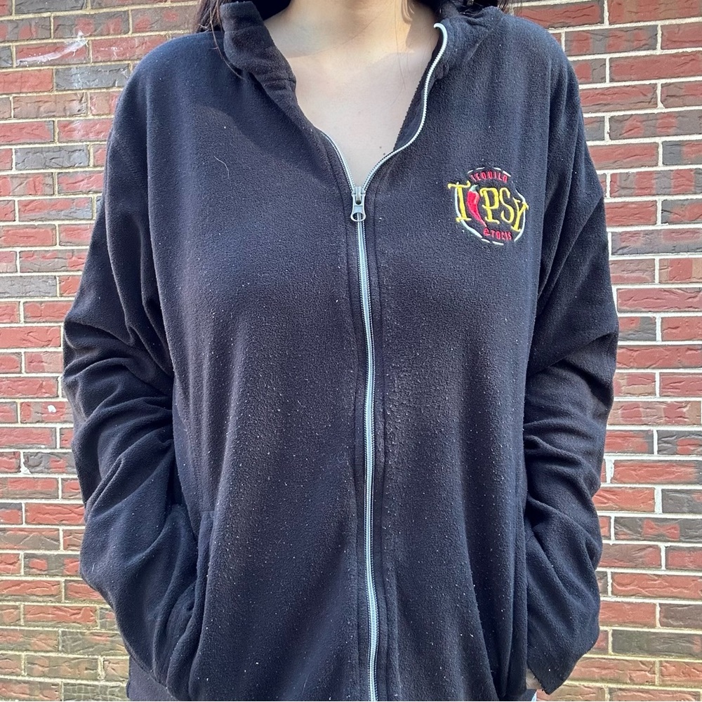 Tequila Tipsy And Tacos Fleece Jacket Size Medium Made In Ghana Pilling